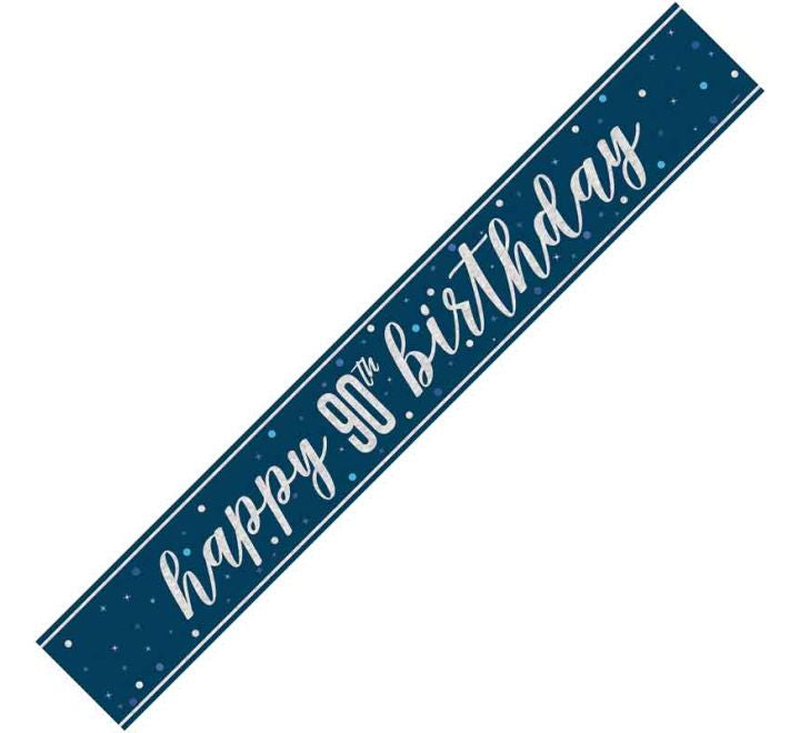 Unique 9ft GLITZ BLUE 90TH BIRTHDAY BANNER
