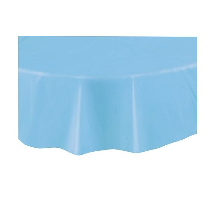 Unique 213cm (84inch) Diameter powder blue Round Plastic Tablecover