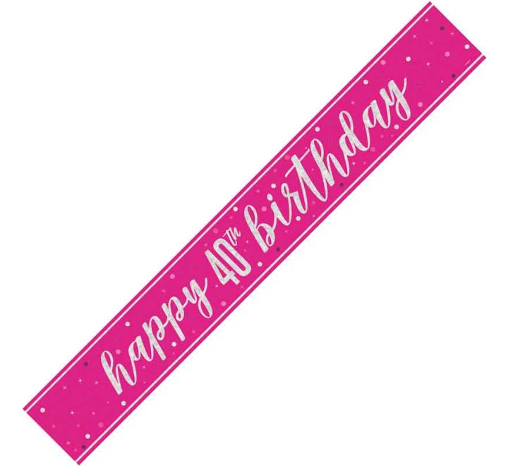 Unique 9ft GLITZ PINK 40TH BIRTHDAY BANNER