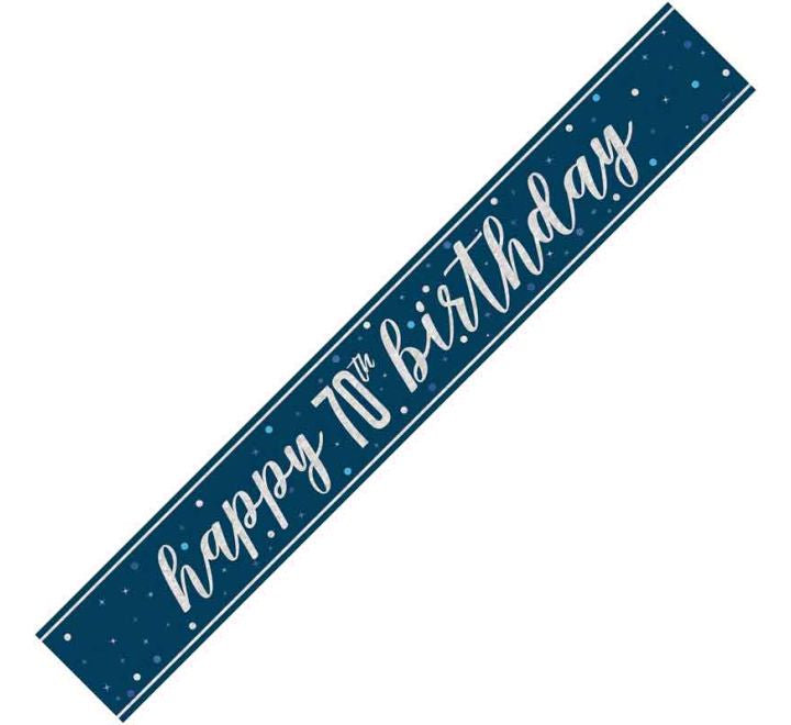 Unique 9ft GLITZ BLUE 70TH BIRTHDAY BANNER