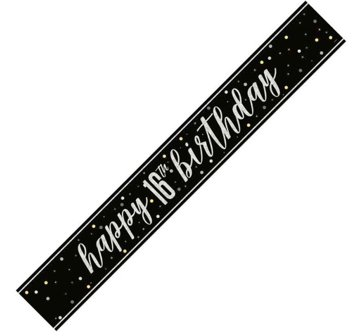 Unique 9ft GLITZ BLACK 16TH BIRTHDAY BANNER