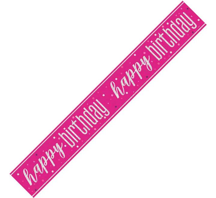 Unique 9ft GLITZ PINK HAPPY BIRTHDAY BANNER