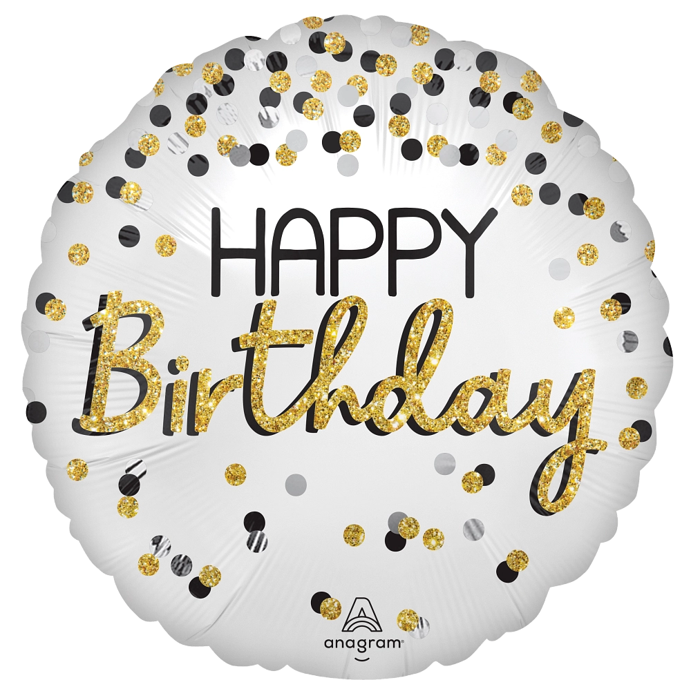 18” Satin Black Silver Gold Birthday Foil Balloon