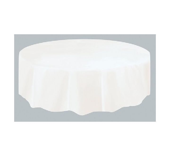 Unique 213cm (84inch) Diameter White Round Plastic Tablecover