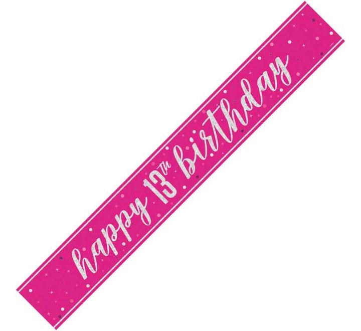 Unique 9ft GLITZ PINK 13TH BIRTHDAY BANNER