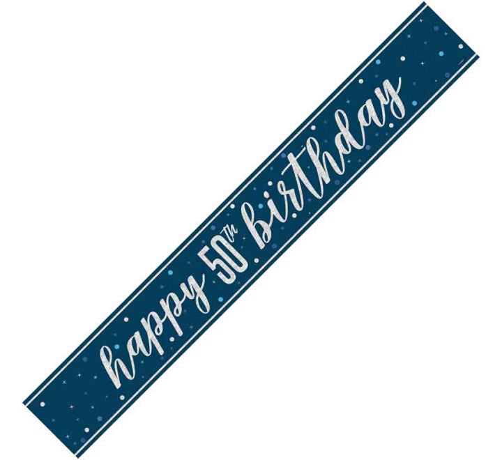 Unique 9ft GLITZ BLUE 50TH BIRTHDAY BANNER