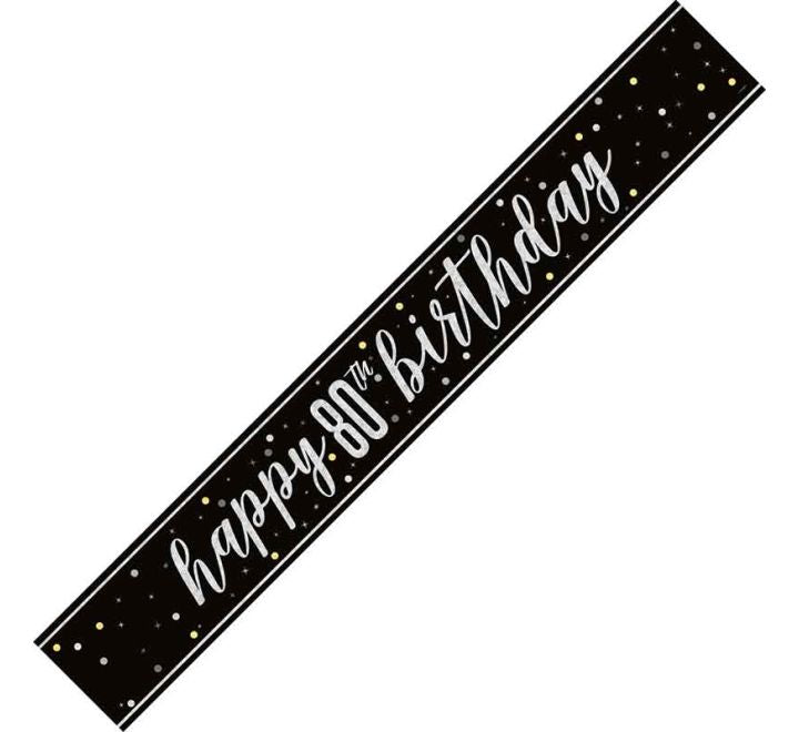 Unique 9ft GLITZ BLACK 80TH BIRTHDAY BANNER