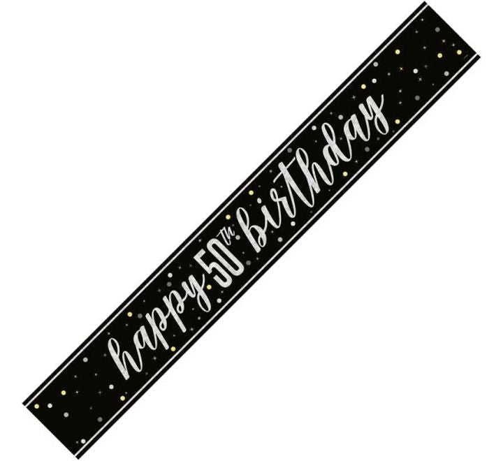 Unique 9ft GLITZ BLACK 50TH BIRTHDAY BANNER