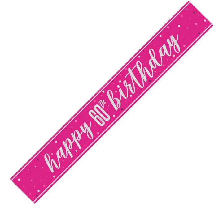 Unique 9ft GLITZ PINK 60TH BIRTHDAY BANNER