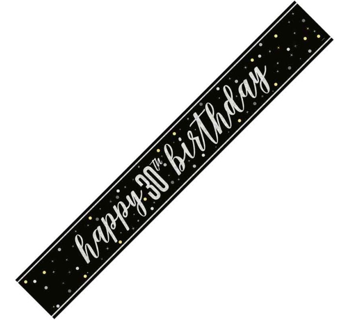 Unique 9ft GLITZ BLACK 30TH BIRTHDAY BANNER