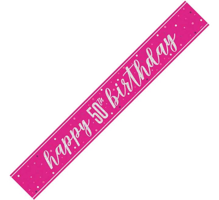 Unique 9ft GLITZ PINK 50TH BIRTHDAY BANNER