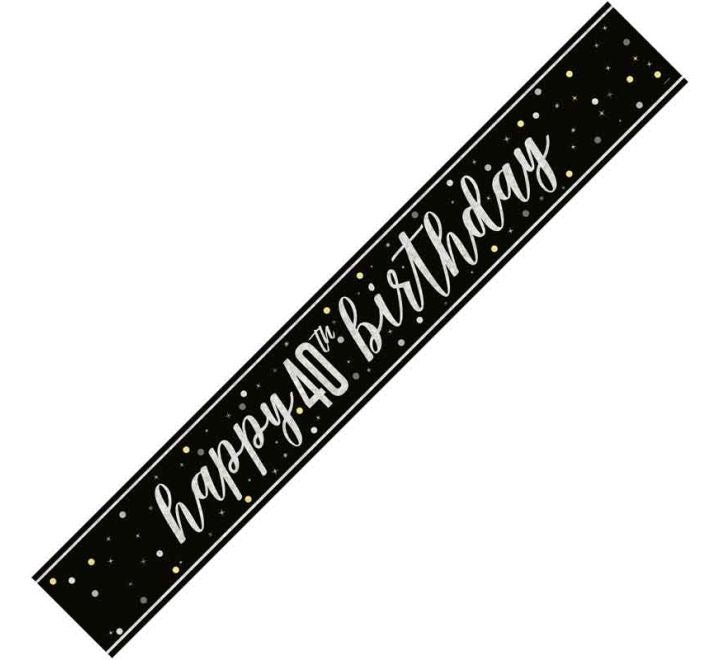 Unique 9ft GLITZ BLACK 40TH BIRTHDAY BANNER