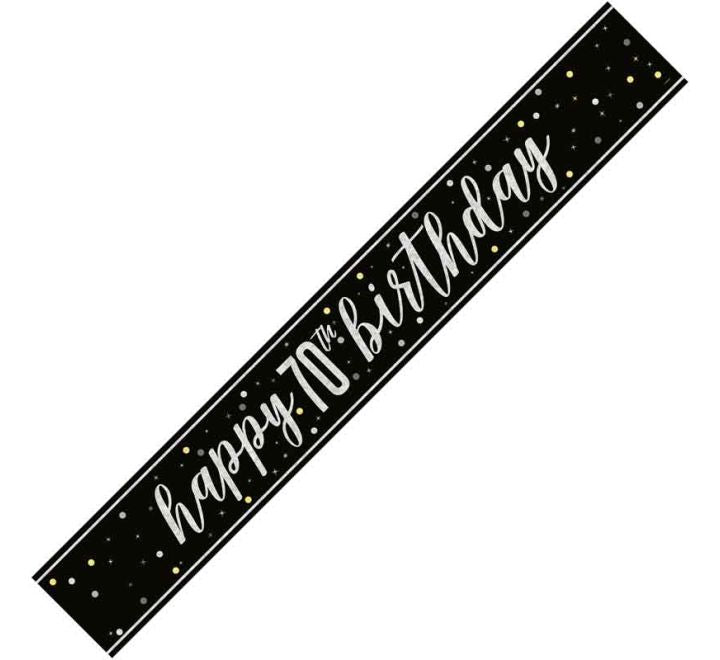 Unique 9ft GLITZ BLACK 70TH BIRTHDAY BANNER