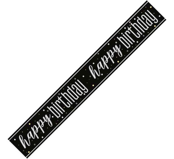 Unique 9ft GLITZ BLACK HAPPY BIRTHDAY BANNER