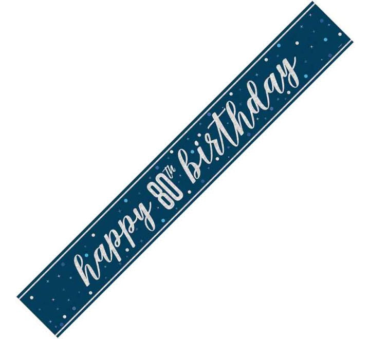 Unique 9ft GLITZ BLUE 80TH BIRTHDAY BANNER