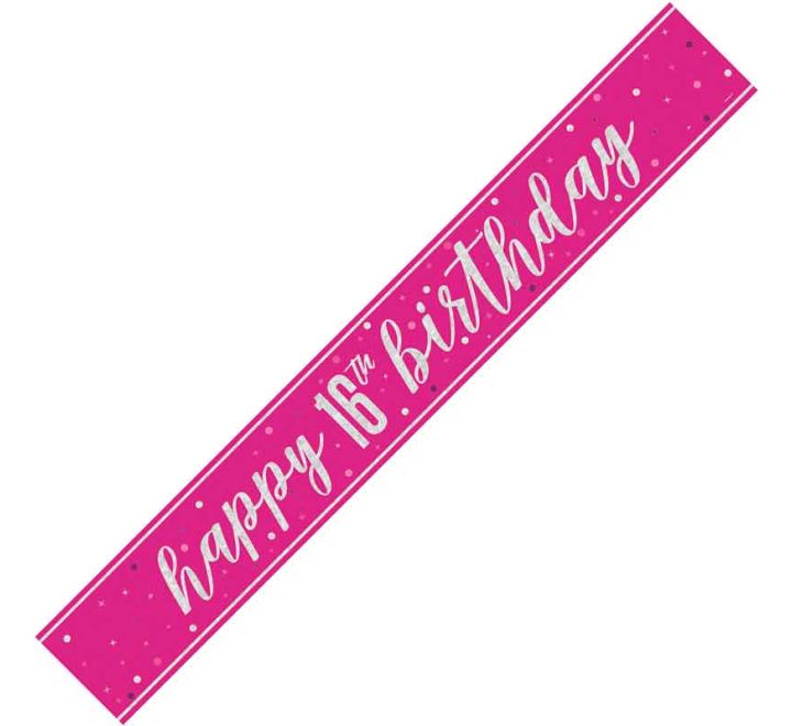 Unique 9ft GLITZ PINK 16TH BIRTHDAY BANNER