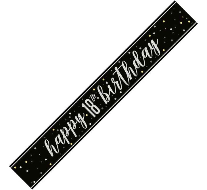 Unique 9ft GLITZ BLACK 18TH BIRTHDAY BANNER