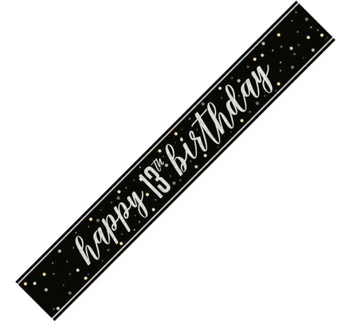 Unique 9ft GLITZ BLACK 13TH BIRTHDAY BANNER