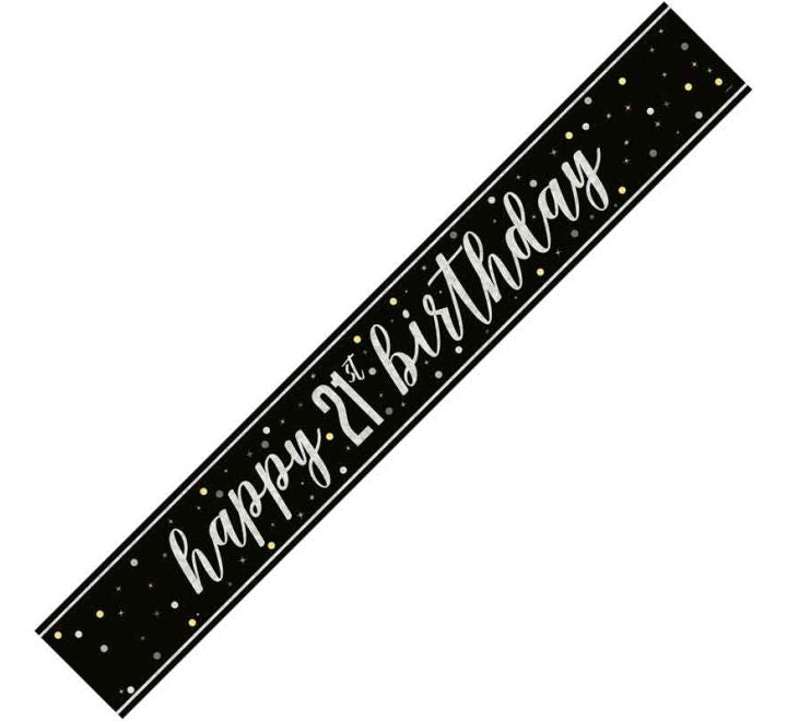 Unique 9ft GLITZ BLACK 21ST BIRTHDAY BANNER