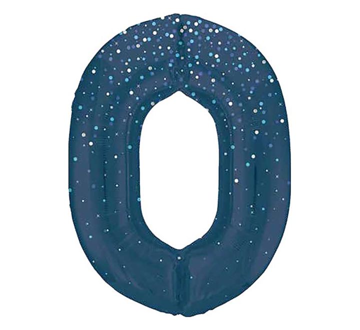 Unique 34” blue glitz 0 foil number