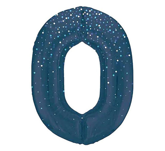 Unique 34” blue glitz 0 foil number