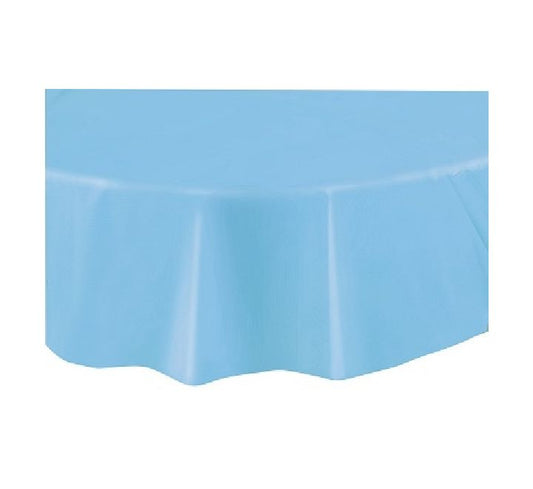 Unique 213cm (84inch) Diameter powder blue Round Plastic Tablecover