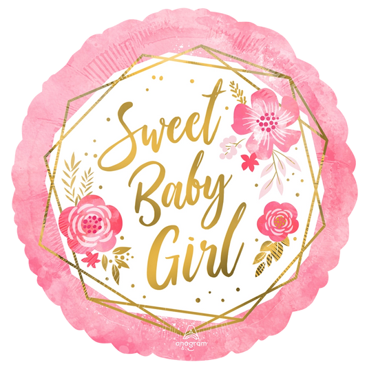 18” Baby Girl Floral Geo Foil Balloon