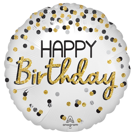 18” Satin Black Silver Gold Birthday Foil Balloon