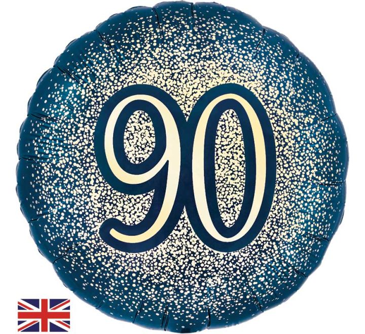 18” happy glitter 90th birthday navy & gold