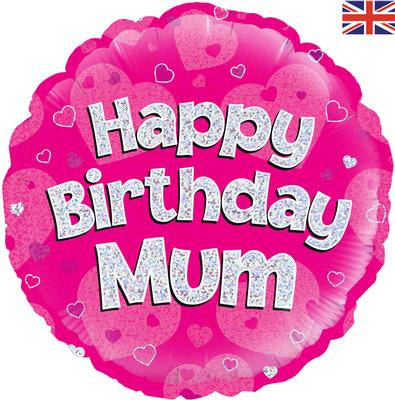 18” happy birthday mum holographic foil balloon