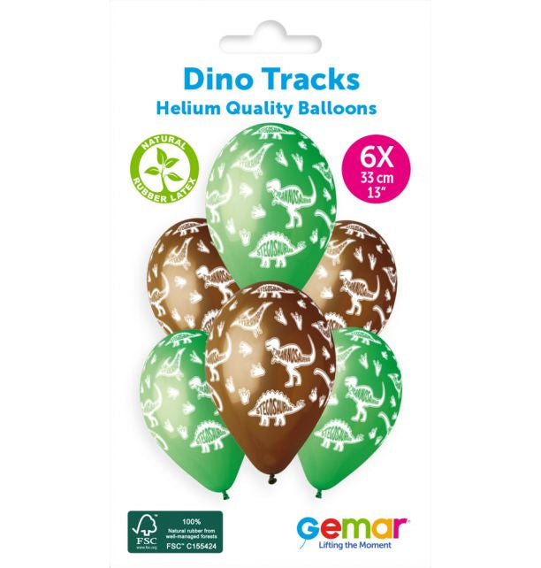 Gemar 13" Dino Tracks Printed Latex Balloons Pk6 #846