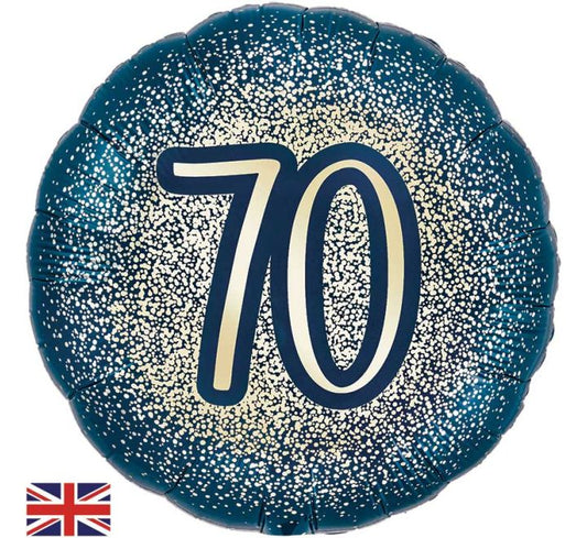 18” happy glitter 70th birthday navy & gold