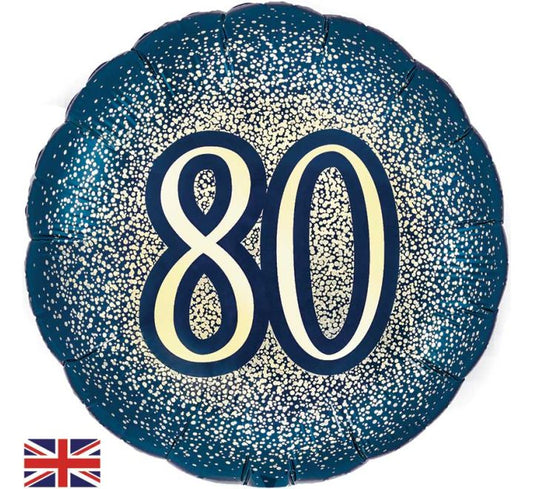 18” happy glitter 80th birthday navy & gold