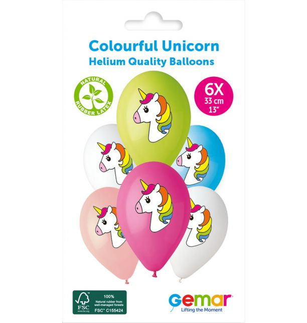 Gemar 13" Colourful Unicorn Printed Latex Balloons Pk6 #660