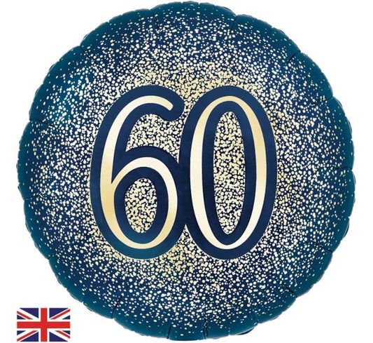 18” happy glitter 60th birthday navy & gold