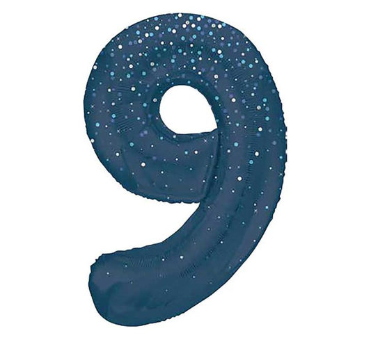 Unique 34” blue glitz 9 foil number