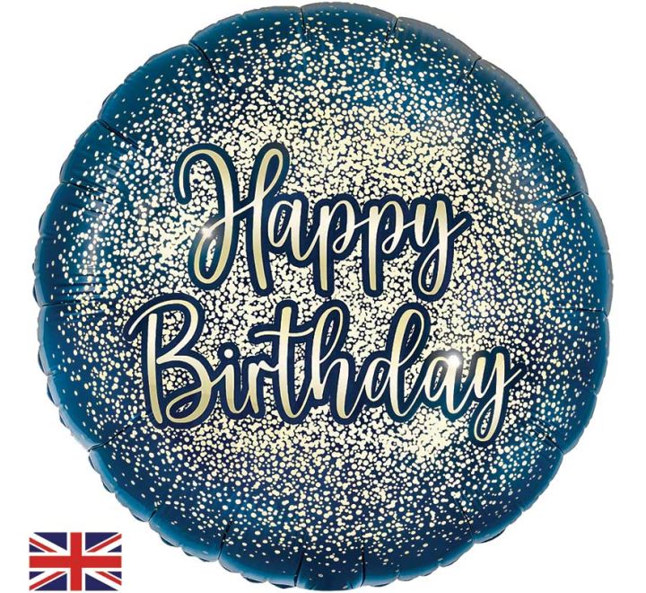 18” happy glitter birthday navy & gold