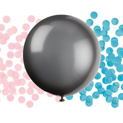 Black Giant Gender Reveal Latex Balloon with Confetti, 24″