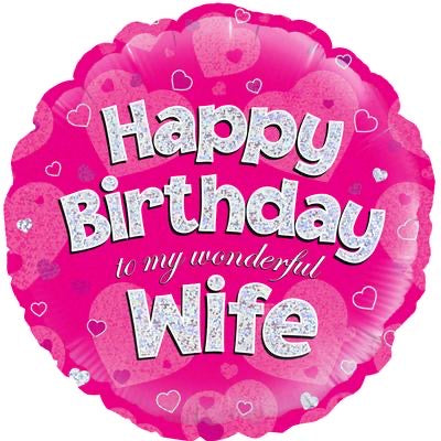 18” happy birthday wife holographic foil balloon