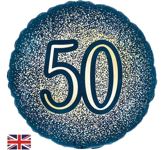 18” happy glitter 50th birthday navy & gold