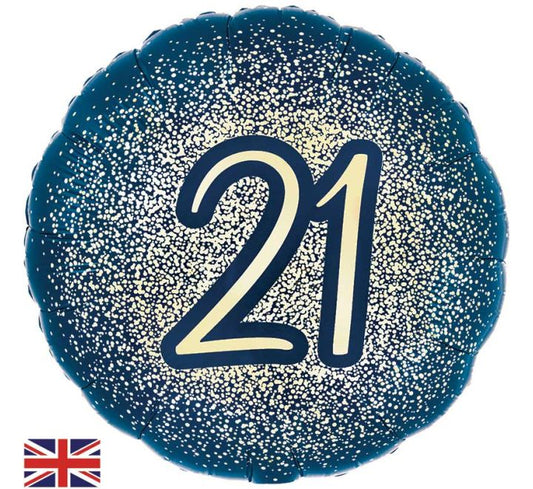 18” happy glitter 21st birthday navy & gold