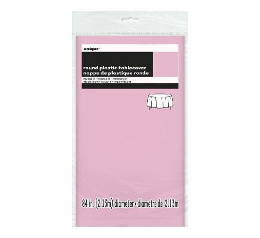Unique 213cm (84inch) Diameter Lovely Pink Round Plastic Tablecover