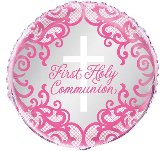 18” holy communion pink foil balloon