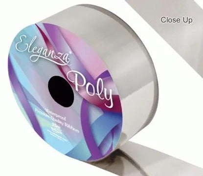 Eleganza Poly Ribbon 50mm x 25m Metallic Silver