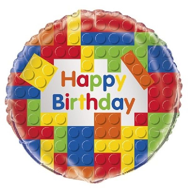 18” happy birthday building blocks foil balloon