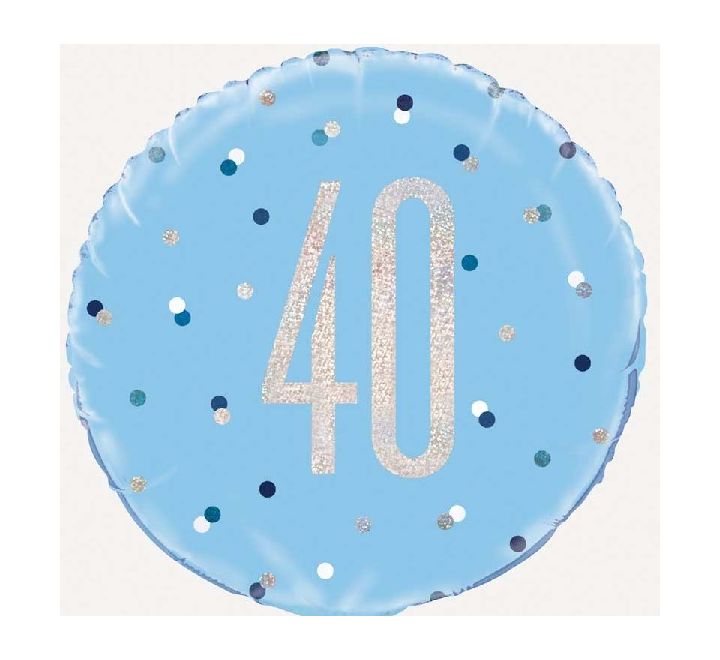 18” Age 40 blue glitz foil balloon