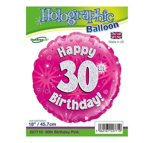 18” Age 30 pink holographic foil balloon