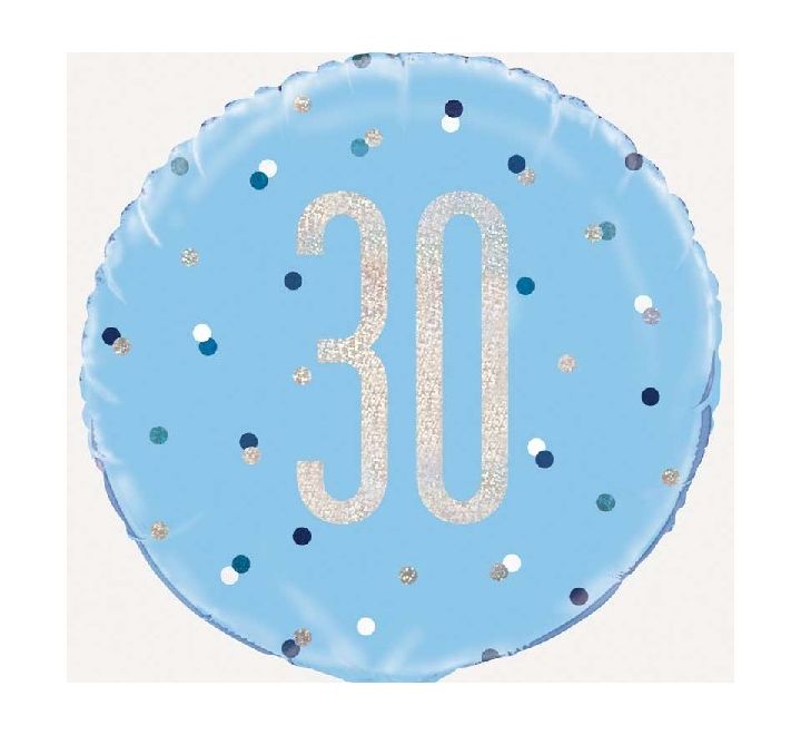 18” Age 30 blue glitz foil balloon