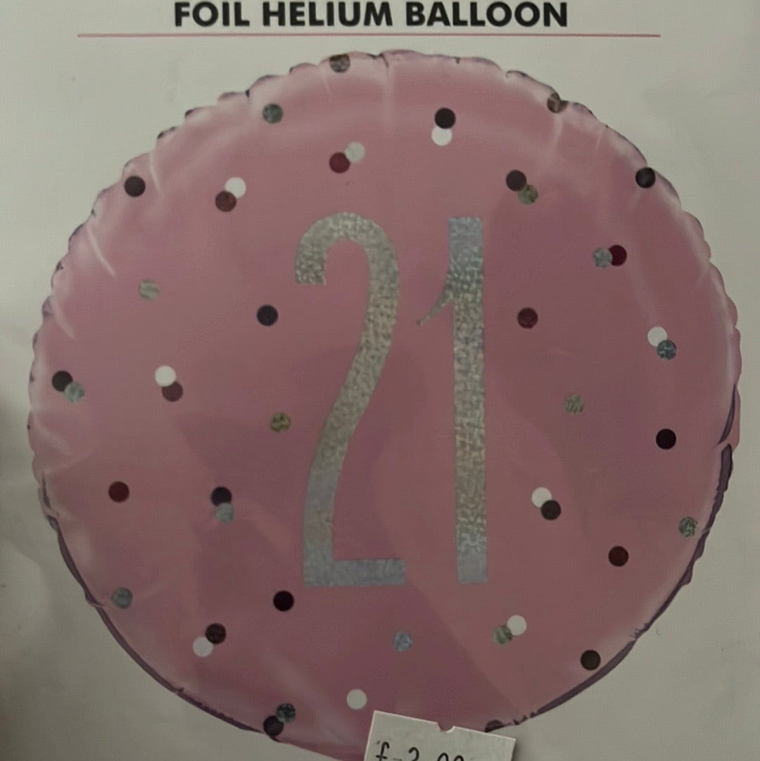 18” age 21 pink glitz foil balloon