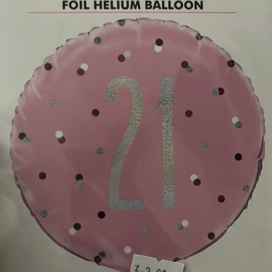 18” age 21 pink glitz foil balloon